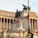 Victor Emmanuel II Monument located in the ancient center of Rome at sunset, Italy